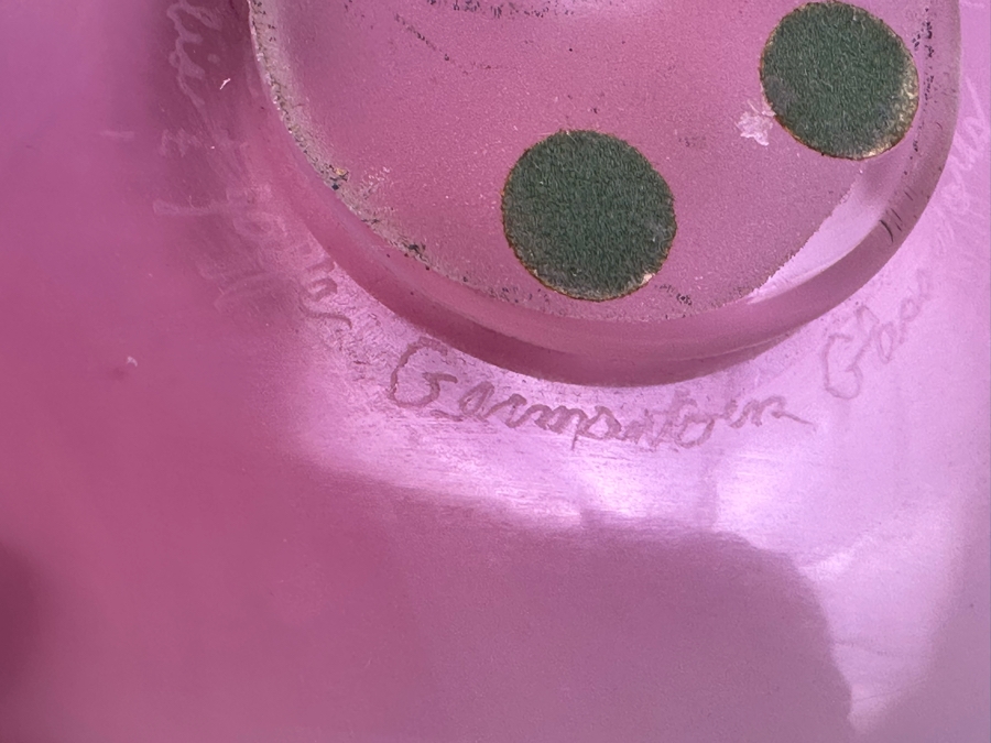 Vintage Signed Malis & Jaffe Germantown Glassworks Art Glass Works Large Pink Bowl Dish Ohio 14'W X 13.5'D X 3'H [Photo 6]
