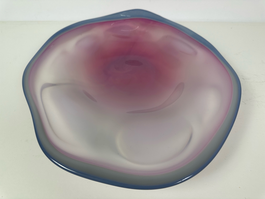 Vintage Signed Malis & Jaffe Germantown Glassworks Art Glass Works Large Pink Bowl Dish Ohio 14'W X 13.5'D X 3'H [Photo 3]