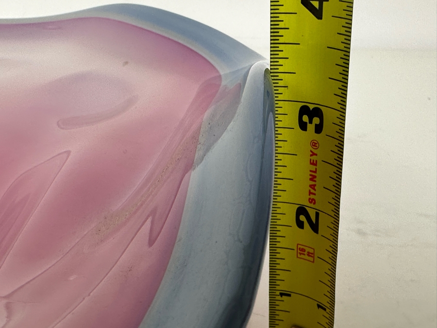 Vintage Signed Malis & Jaffe Germantown Glassworks Art Glass Works Large Pink Bowl Dish Ohio 14'W X 13.5'D X 3'H [Photo 10]