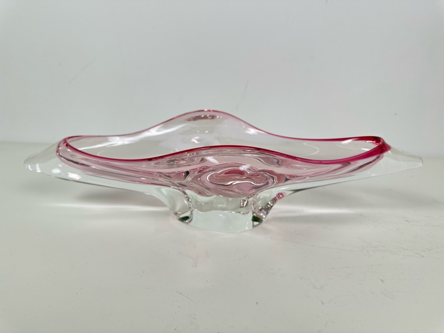 Stunning Vintage MCM Italian Murano Glass Centerpiece Bowl Pink 15'W X 7'D X 4'H [Photo 10]
