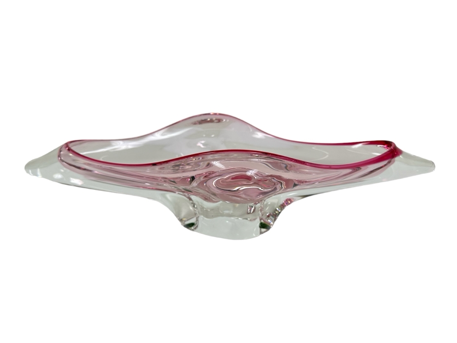 Stunning Vintage MCM Italian Murano Glass Centerpiece Bowl Pink 15'W X 7'D X 4'H