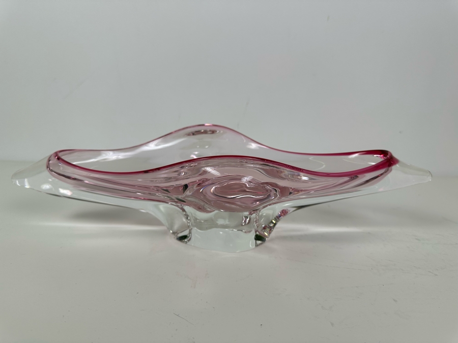 Stunning Vintage MCM Italian Murano Glass Centerpiece Bowl Pink 15'W X 7'D X 4'H [Photo 9]