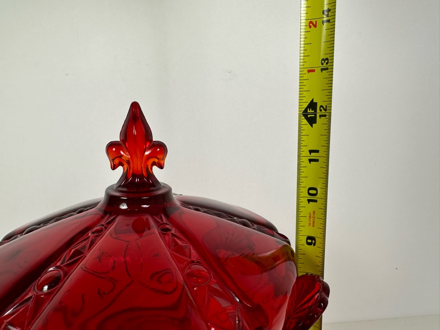 Large Fostoria Ruby Red Crown Navarre Covered Compote Candy Dish 12.5'H [Photo 5]
