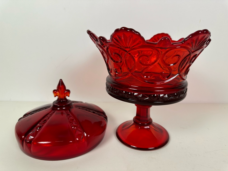 Large Fostoria Ruby Red Crown Navarre Covered Compote Candy Dish 12.5'H [Photo 4]