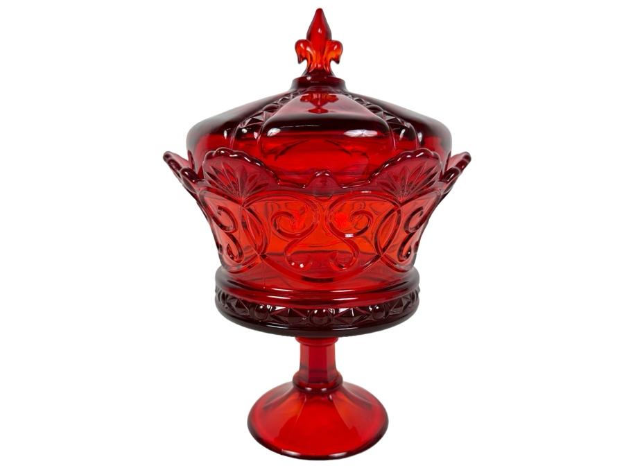 Large Fostoria Ruby Red Crown Navarre Covered Compote Candy Dish 12.5'H
