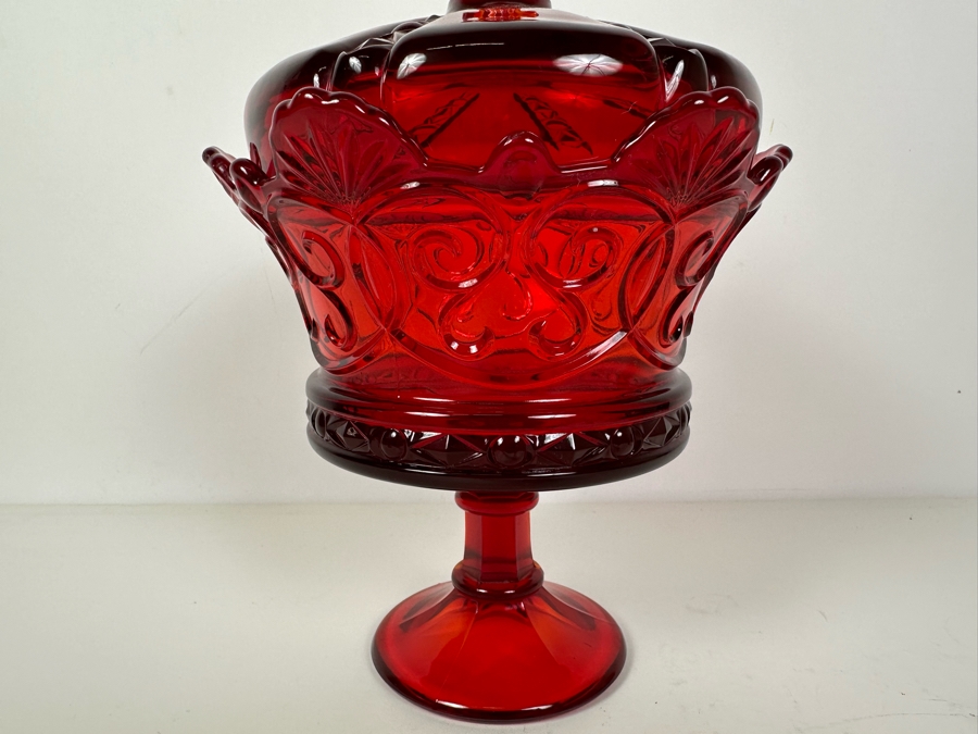Large Fostoria Ruby Red Crown Navarre Covered Compote Candy Dish 12.5'H [Photo 3]