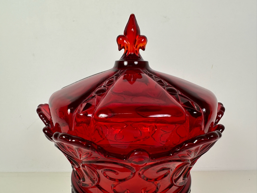 Large Fostoria Ruby Red Crown Navarre Covered Compote Candy Dish 12.5'H [Photo 2]