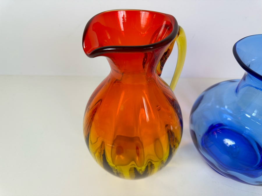 Vintage Blenko Glass Amberina Pitcher 10.5'H (L) And Blenko Glass Blue Vase 8.5'H (R) [Photo 5]