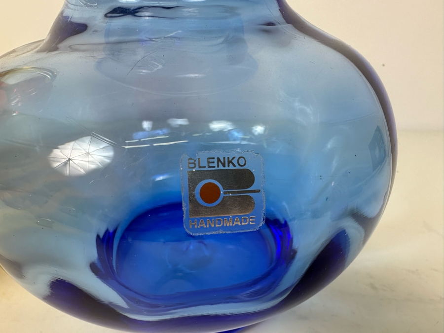 Vintage Blenko Glass Amberina Pitcher 10.5'H (L) And Blenko Glass Blue Vase 8.5'H (R) [Photo 3]