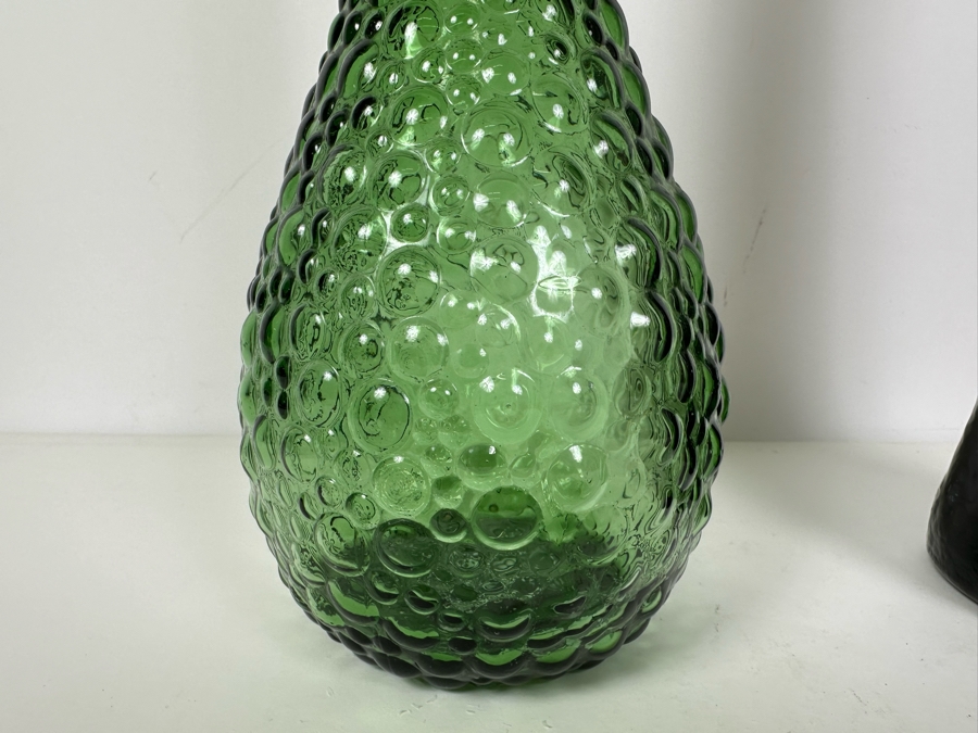 Two Vintage MCM Empoli Glass Genie Bottles Decanters Italian Glass In Green With Stopper & Amethyst Purple 22'H And 17'H [Photo 2]