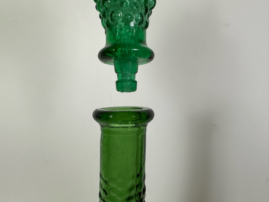 Two Vintage MCM Empoli Glass Genie Bottles Decanters Italian Glass In Green With Stopper & Amethyst Purple 22'H And 17'H [Photo 6]