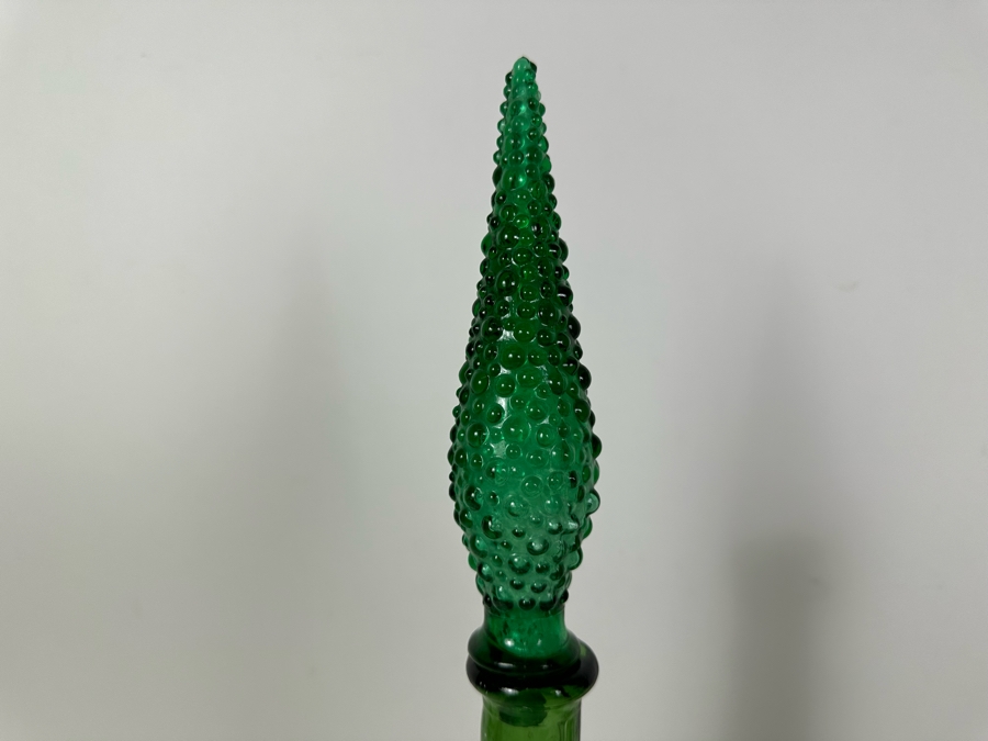 Two Vintage MCM Empoli Glass Genie Bottles Decanters Italian Glass In Green With Stopper & Amethyst Purple 22'H And 17'H [Photo 5]