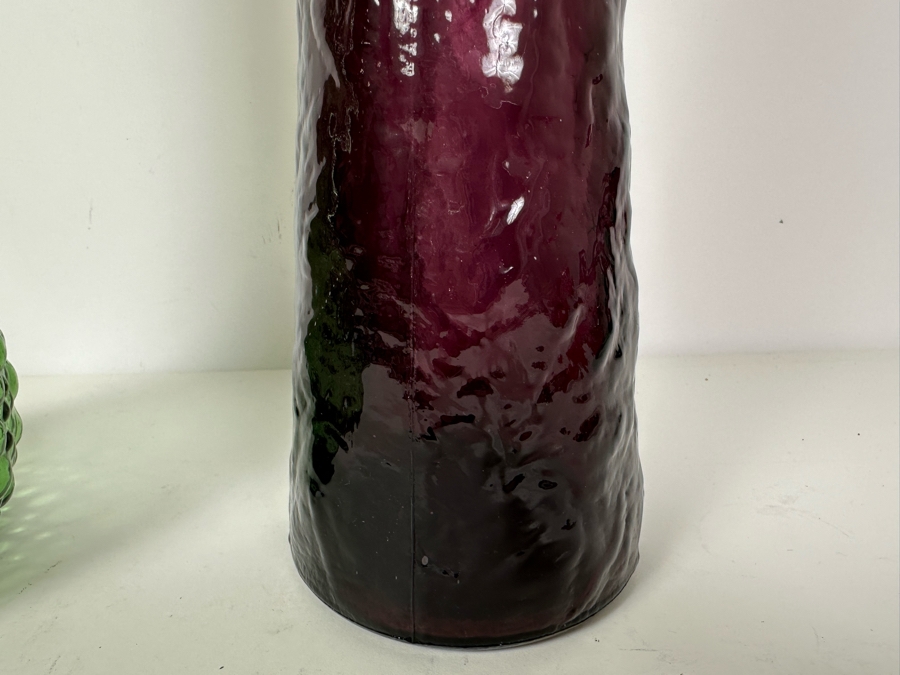 Two Vintage MCM Empoli Glass Genie Bottles Decanters Italian Glass In Green With Stopper & Amethyst Purple 22'H And 17'H [Photo 3]