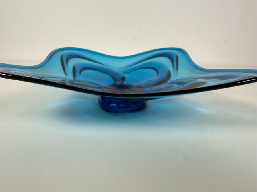 Vintage Blue Art Glass Bowl 11.5'W X 10'D X 2.5'H [Photo 6]