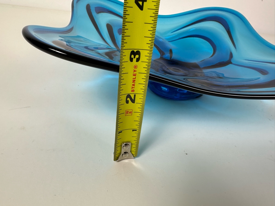 Vintage Blue Art Glass Bowl 11.5'W X 10'D X 2.5'H [Photo 9]
