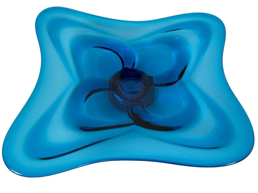 Vintage Blue Art Glass Bowl 11.5'W X 10'D X 2.5'H [Photo 1]