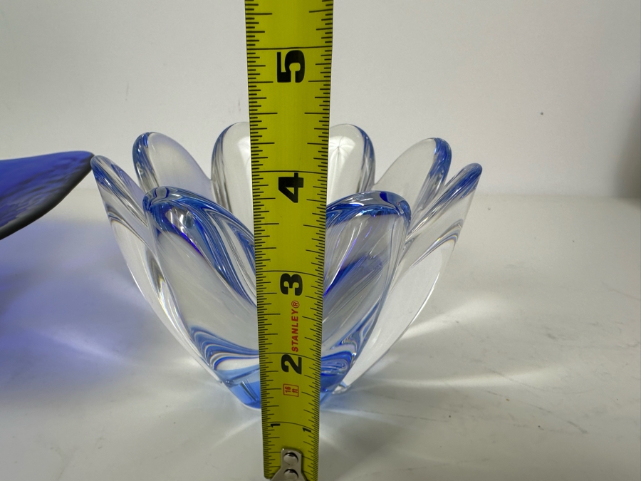 Blue Art Glass Bowl 8'W X 3'H (L) And Signed Orrefors Sweden Crystal Bowl 3.75'H (R) [Photo 7]