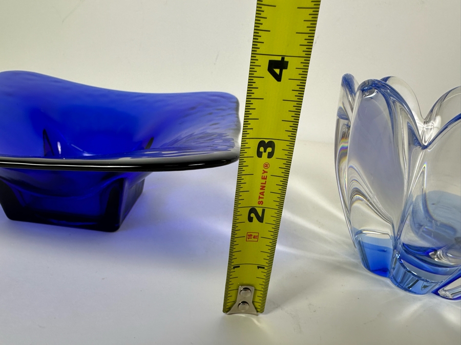 Blue Art Glass Bowl 8'W X 3'H (L) And Signed Orrefors Sweden Crystal Bowl 3.75'H (R) [Photo 8]
