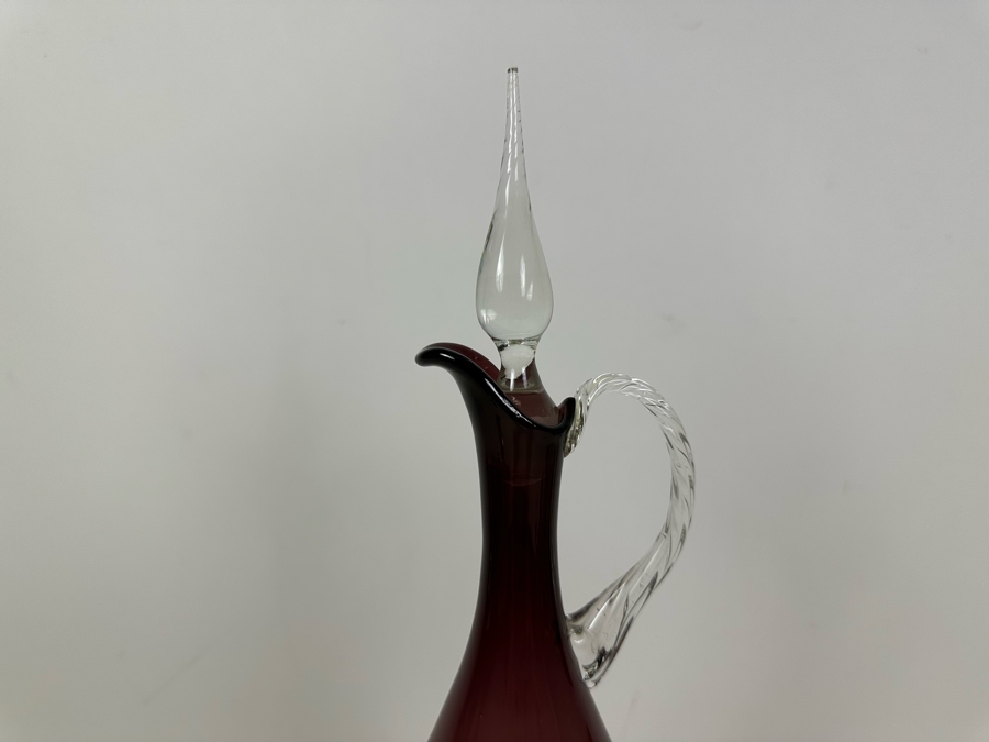 Stunning Handmade Amethyst Purple Decanter With Stopper 15'H And Six Matching Stemware Glasses 5.5'H [Photo 5]