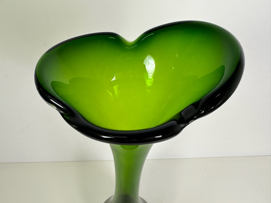 Vintage Mid-Century Modern Swedish Swung Tall Green Glass Vase 17.5'H [Photo 3]