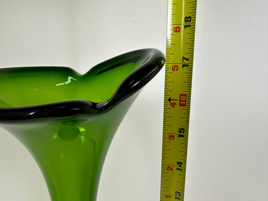 Vintage Mid-Century Modern Swedish Swung Tall Green Glass Vase 17.5'H [Photo 5]
