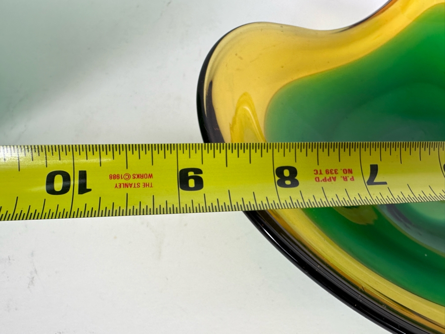 Vintage Blenko Green Art Glass Vase 9.5'H (L) And Vintage Italian Murano Glass Bowl 9'W (R) [Photo 8]