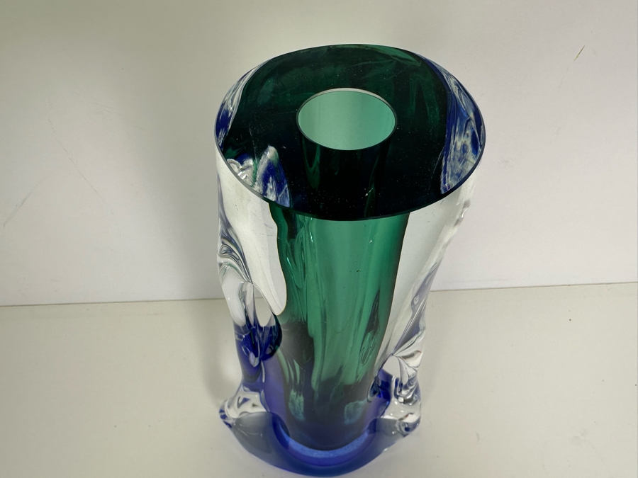 Stunning Artist Signed Heavy Art Glass Vase 12.5'H [Photo 3]