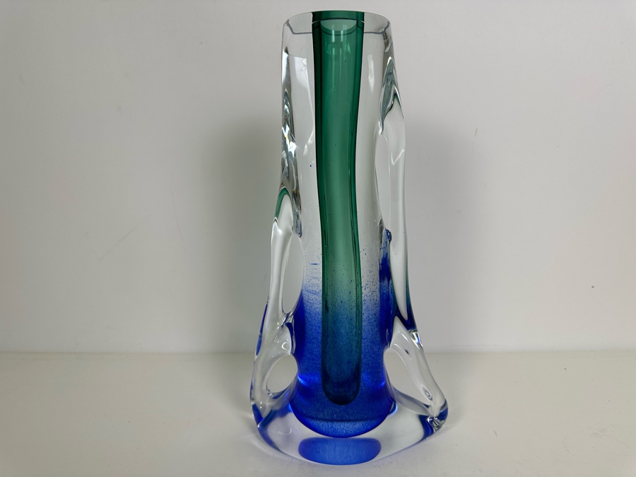 Stunning Artist Signed Heavy Art Glass Vase 12.5'H [Photo 4]
