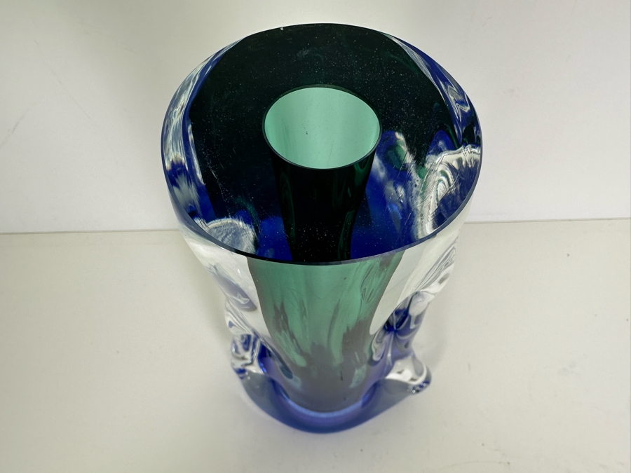 Stunning Artist Signed Heavy Art Glass Vase 12.5'H [Photo 5]