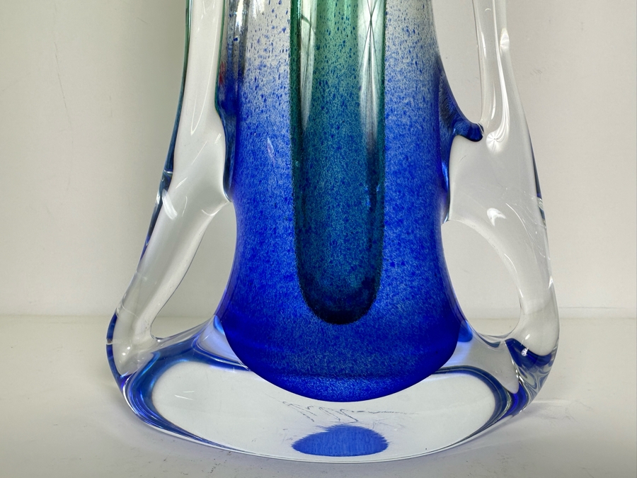 Stunning Artist Signed Heavy Art Glass Vase 12.5'H [Photo 2]