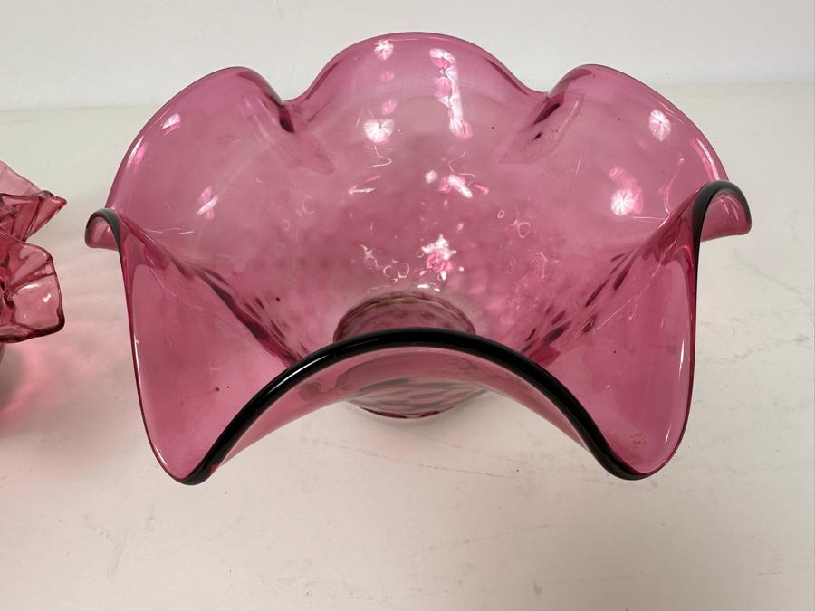 Pink Fenton Glass Bowl 6'W (L) And Pink Glass Bowl 9'W (R) [Photo 4]