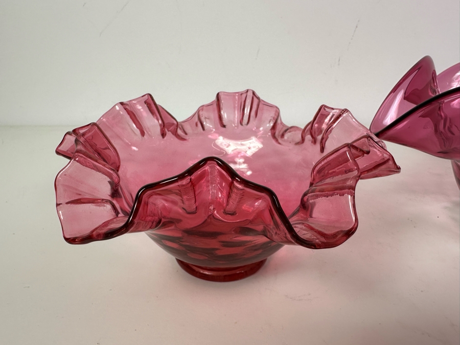 Pink Fenton Glass Bowl 6'W (L) And Pink Glass Bowl 9'W (R) [Photo 2]