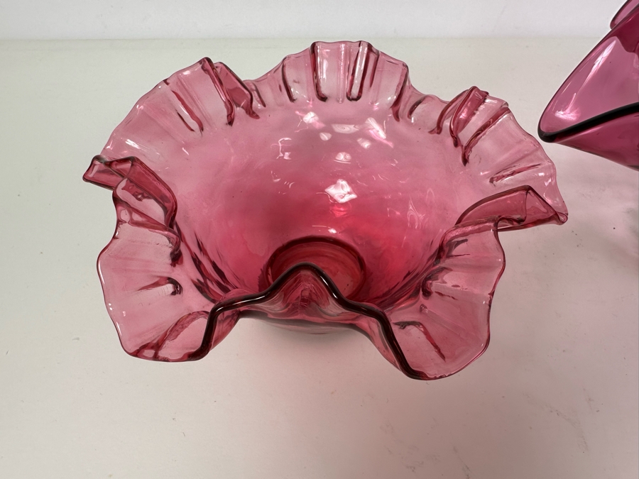 Pink Fenton Glass Bowl 6'W (L) And Pink Glass Bowl 9'W (R) [Photo 3]