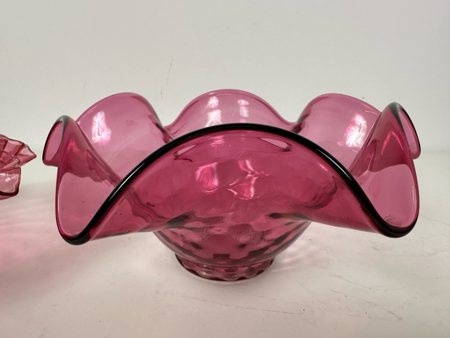 Pink Fenton Glass Bowl 6'W (L) And Pink Glass Bowl 9'W (R) [Photo 5]