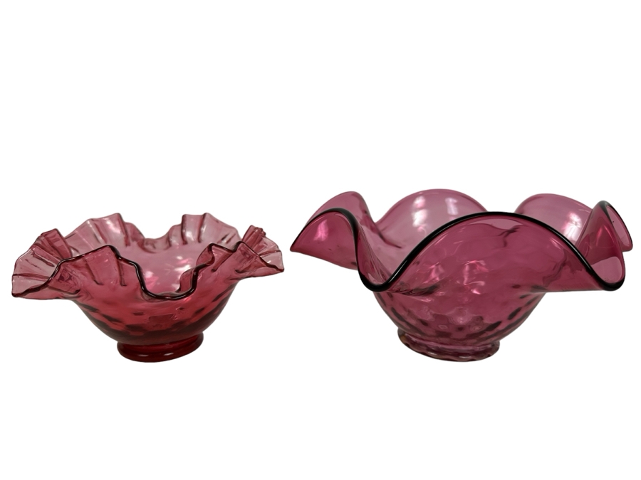 Pink Fenton Glass Bowl 6'W (L) And Pink Glass Bowl 9'W (R) [Photo 1]