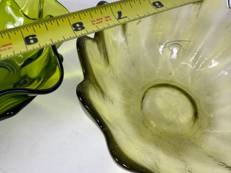 Vintage Viking Green Art Glass Bowl (L) And Mid-Century Blenko Glass Lotus Bowl 9'W [Photo 8]
