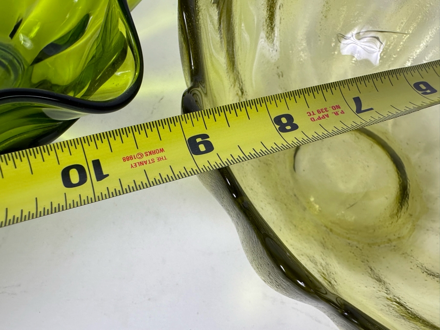 Vintage Viking Green Art Glass Bowl (L) And Mid-Century Blenko Glass Lotus Bowl 9'W [Photo 9]