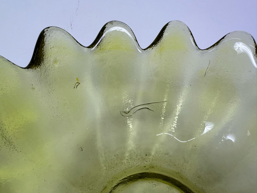 Vintage Viking Green Art Glass Bowl (L) And Mid-Century Blenko Glass Lotus Bowl 9'W [Photo 7]