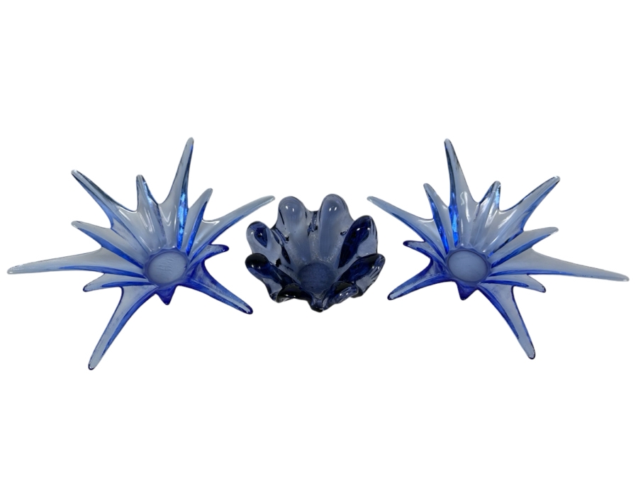 Three Vintage Blue Art Glass Bowls [Photo 1]