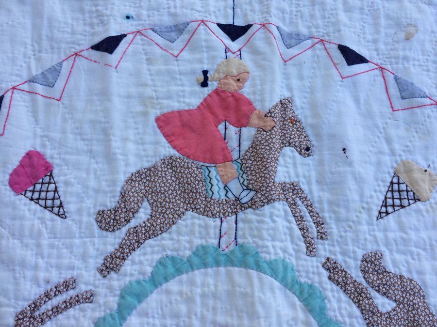 1936 Quilt with Clowns, Balloons, Carousel Horses [Photo 14]