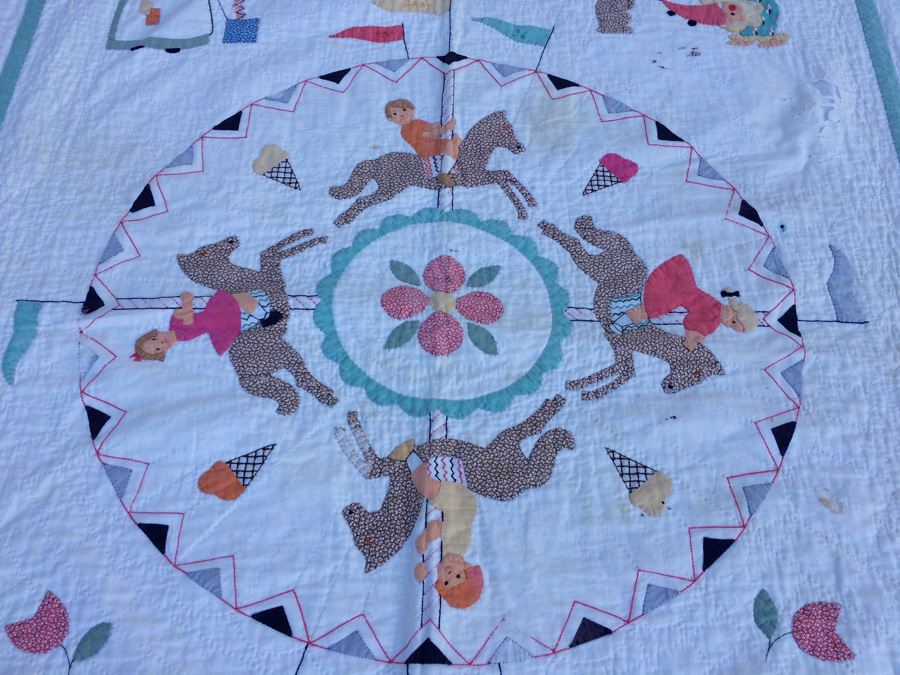 1936 Quilt with Clowns, Balloons, Carousel Horses [Photo 3]