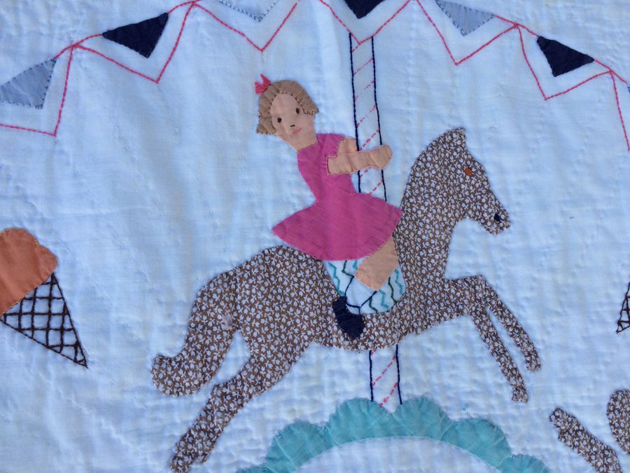 1936 Quilt with Clowns, Balloons, Carousel Horses [Photo 13]
