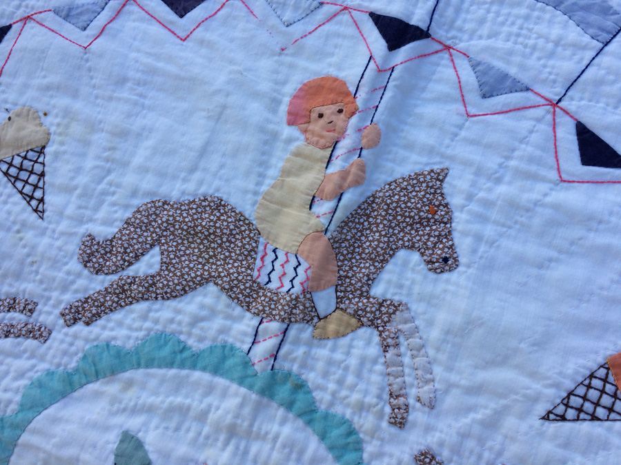 1936 Quilt with Clowns, Balloons, Carousel Horses [Photo 15]
