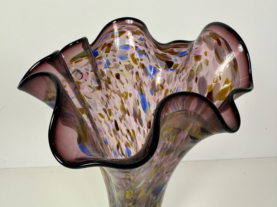 Artist Signed Polychrome Art Glass Vase 12'H [Photo 2]