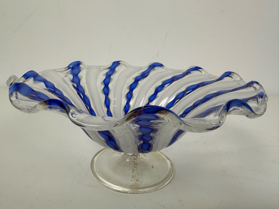 Stunning Italian Venetian Glass Compote Bowl 7'W X 3.5'H [Photo 4]