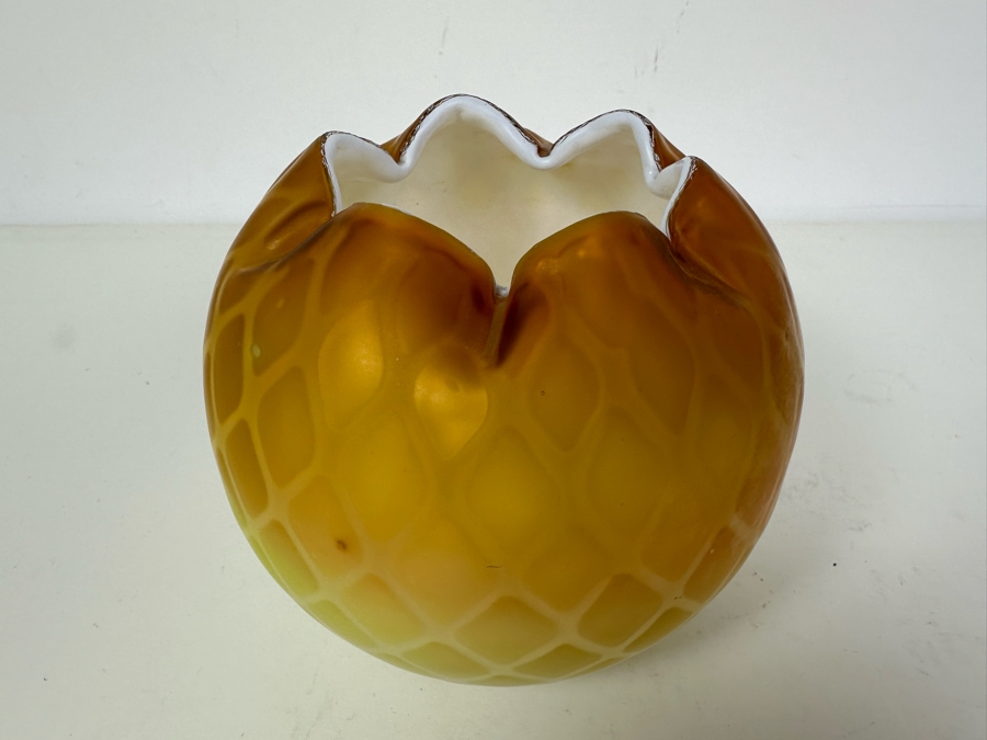Victorian MOP Mother Of Pearl Satin Art Glass Rose Bowl 4.5'H [Photo 8]