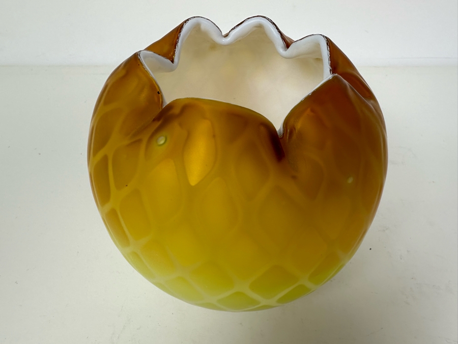 Victorian MOP Mother Of Pearl Satin Art Glass Rose Bowl 4.5'H [Photo 2]