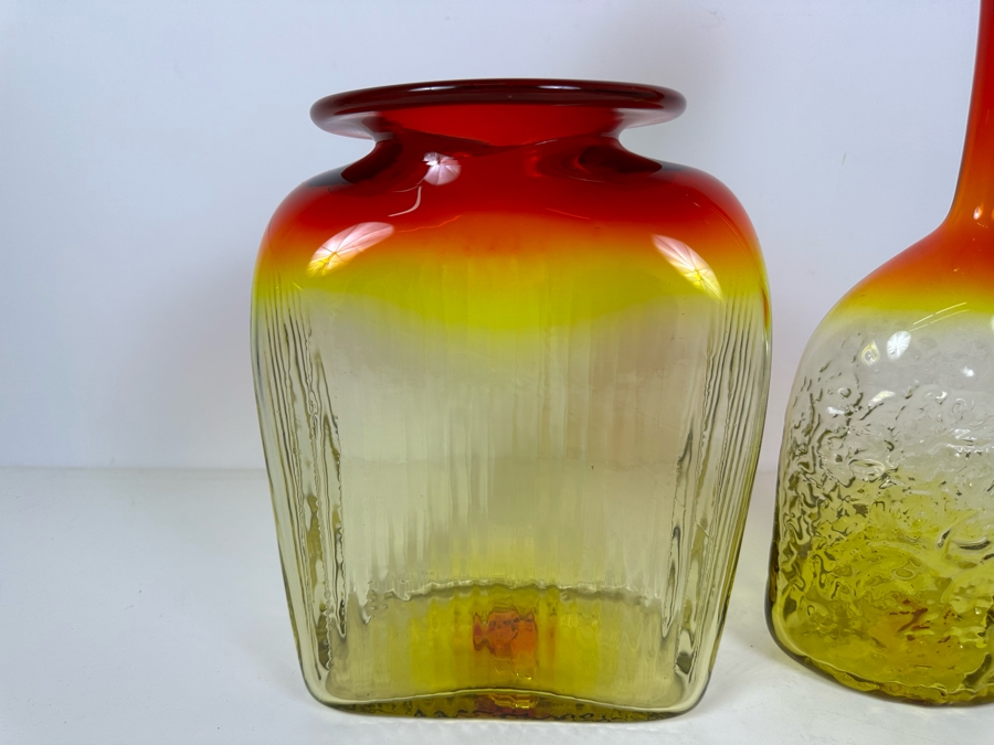 Vintage Amberina Glass Vase Blenko? 12'H And Vintage Blenko Glass Amberina Vase Bottle With Stopper Designed By Joel Philip Myers 16.5'H [Photo 2]
