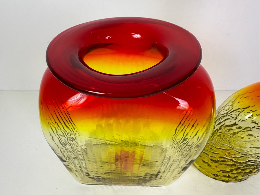 Vintage Amberina Glass Vase Blenko? 12'H And Vintage Blenko Glass Amberina Vase Bottle With Stopper Designed By Joel Philip Myers 16.5'H [Photo 3]