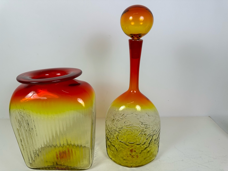 Vintage Amberina Glass Vase Blenko? 12'H And Vintage Blenko Glass Amberina Vase Bottle With Stopper Designed By Joel Philip Myers 16.5'H [Photo 4]
